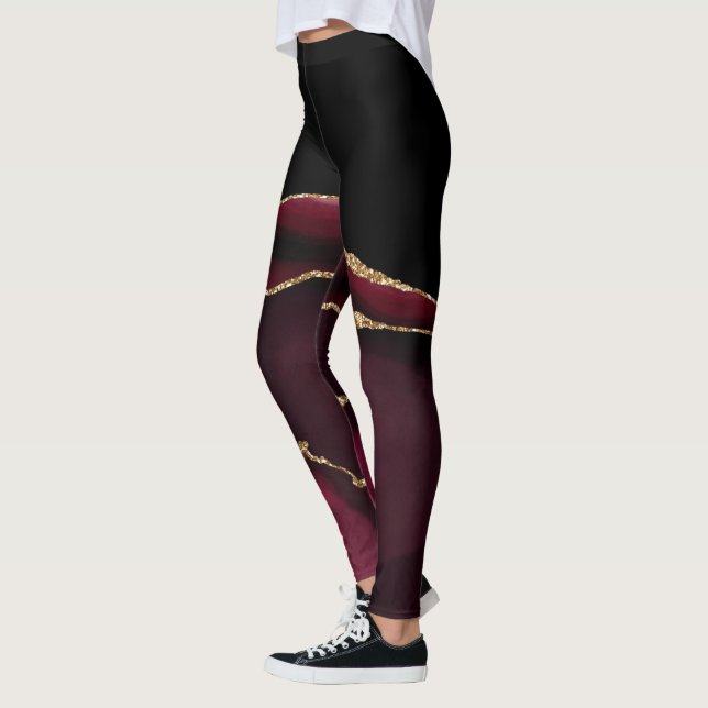 Marmor Agat Chic Svart Lila Guld Glitter Leggings (Vänster)