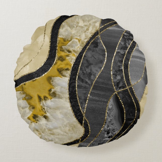 Marmor Agat Guld Glam 6 Rund Kudde (Framsidan)