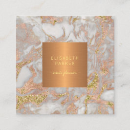 Marmor av lyxfisk elegant glam ro guld, monogramme fyrkantigt visitkort
