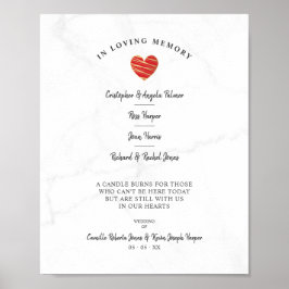 Marmor Bröllops Familjeminns Bord Rött Hjärta Poster