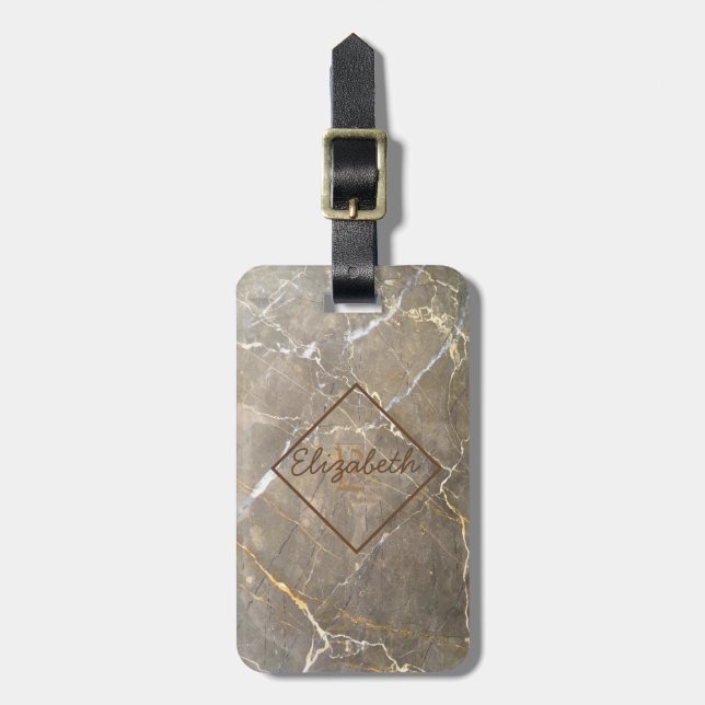 Marmor Brun Stentextur, Monogram-Personlig Bagagebricka (Vertikal Framsida)
