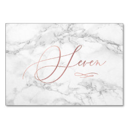 Marmor Fals Rosa Guld Romantisk Kalligrafi Sju 7 Bordsnummer