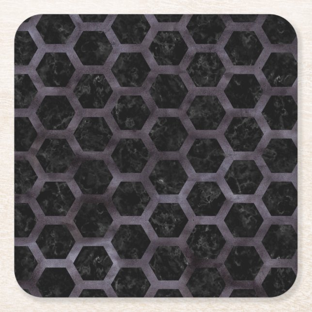 MARMOR FÖR SVART HEXAGON2 & SVARTVATTENFÄRG UNDERLÄGG PAPPER KVADRAT (Framsidan)