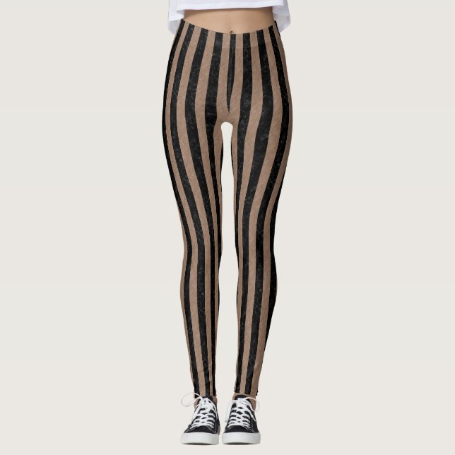 MARMOR FÖR SVART STRIPES1 & BRUNTFÄRGPENNA LEGGINGS (Framsida)