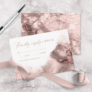 Marmor Glitter Bröllop Rosa Guld ID644 OSA Kort