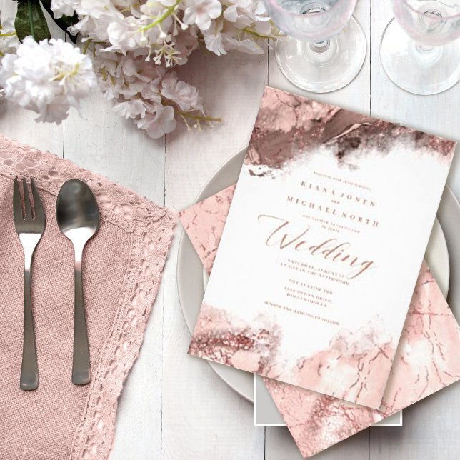 Marmor Glitter Bröllop Rose Guld ID644 Inbjudningar (Skapare uppladdad)