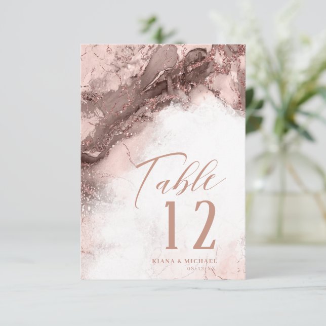 Marmor Glitter Bröllop Rose Guld ID644 Inbjudningar (Stående Fram)