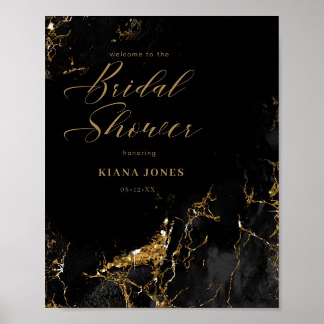 Marmor Glitter Bröllopsfest Svart Guld ID644 Poster (Framsidan)
