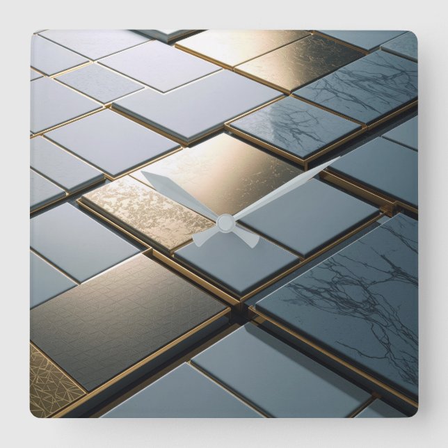 Marmor Gold Fliesen Luxus Geometrie Fyrkantig Klocka (Framsida)