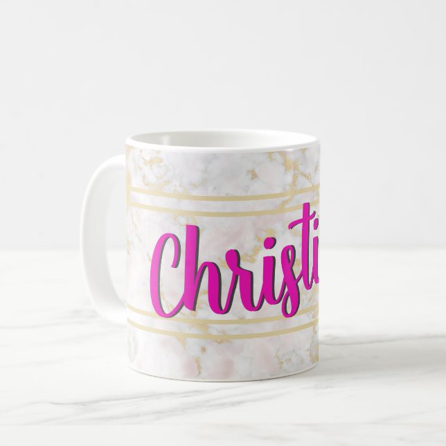 Marmor Guld Vit Rosa Personlig Mugg (Framsida vänster)