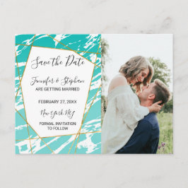 Marmor Havsskum Turkos Guld Geometriska Spara Datu Meddelande Vykort