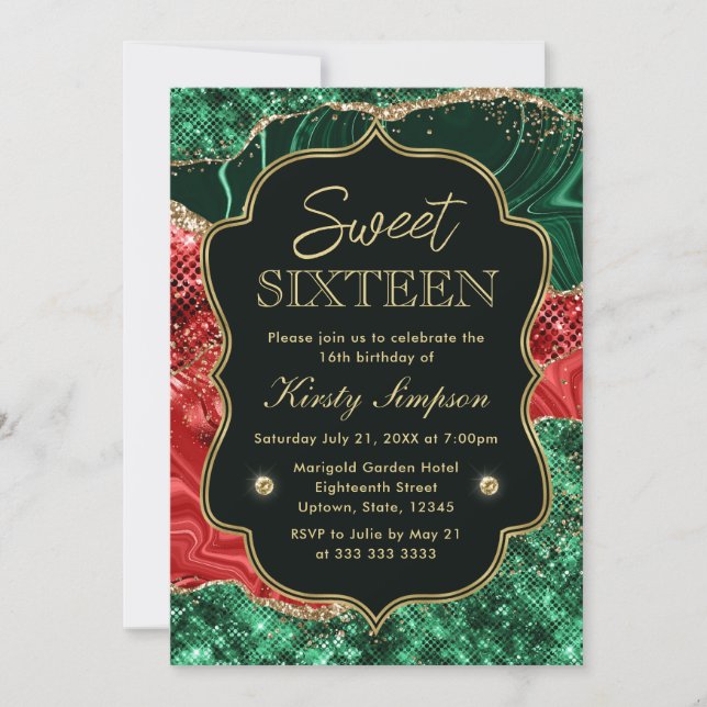Marmor julagat & guld glitter Sweet 16 Inbjudningar (Framsida)