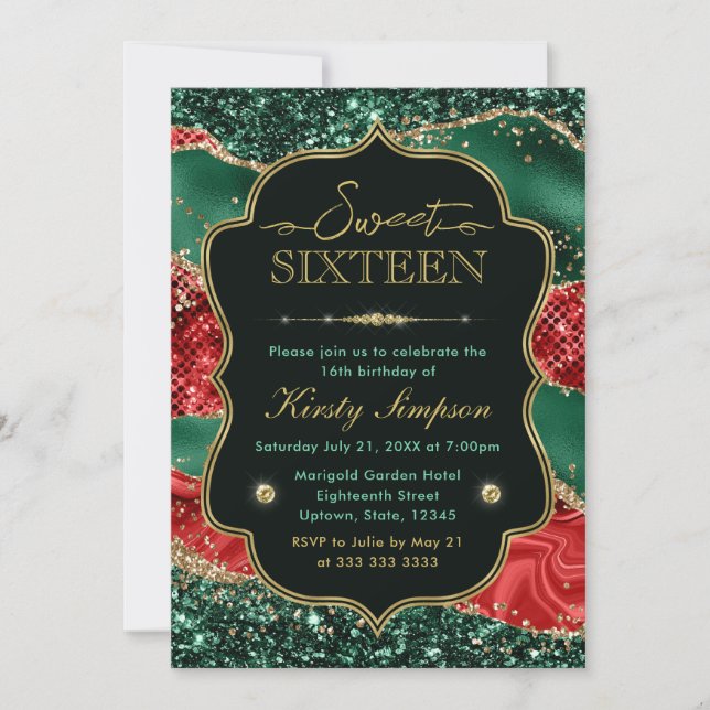 Marmor julagate & guld glitter Sweet 16 Inbjudningar (Framsida)