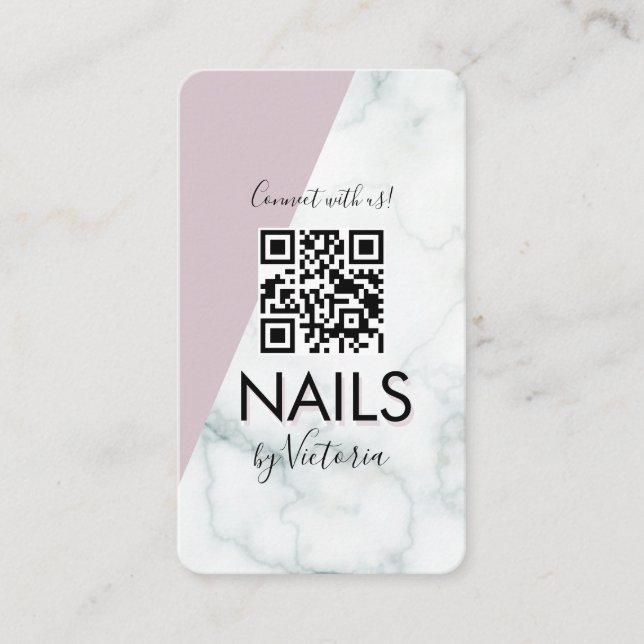 Marmor Nagelsalong Skönhet Färgblock Rosa QR-kod  Visitkort (Framsida)