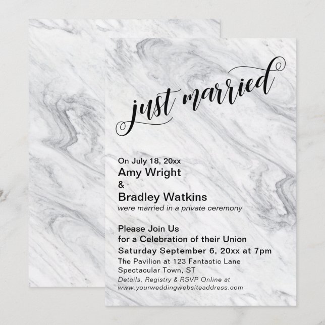 Marmor Nygifta Efterbröllopsfirande Inbjudningar (Fram/baksida)
