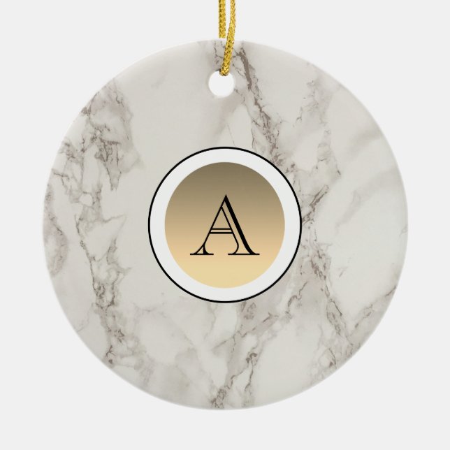 Marmor och elegant initial i guld julgransprydnad keramik (Framsidan)