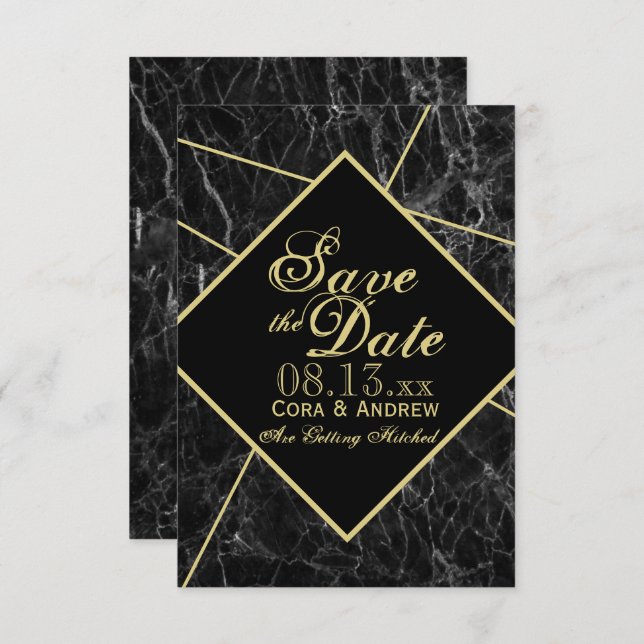 Marmor och guld Art Deco Geometrisk Save the Date Inbjudningar (Fram/baksida)