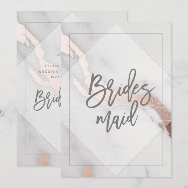 MARMOR OCH ROSÉGULD BRIDESMAID-KORT INBJUDNINGAR (Fram/baksida)