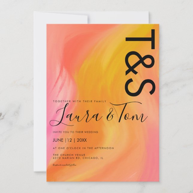 Marmor Orange Rosa Typografi Abstrakt Bröllop  Inbjudningar (Framsida)