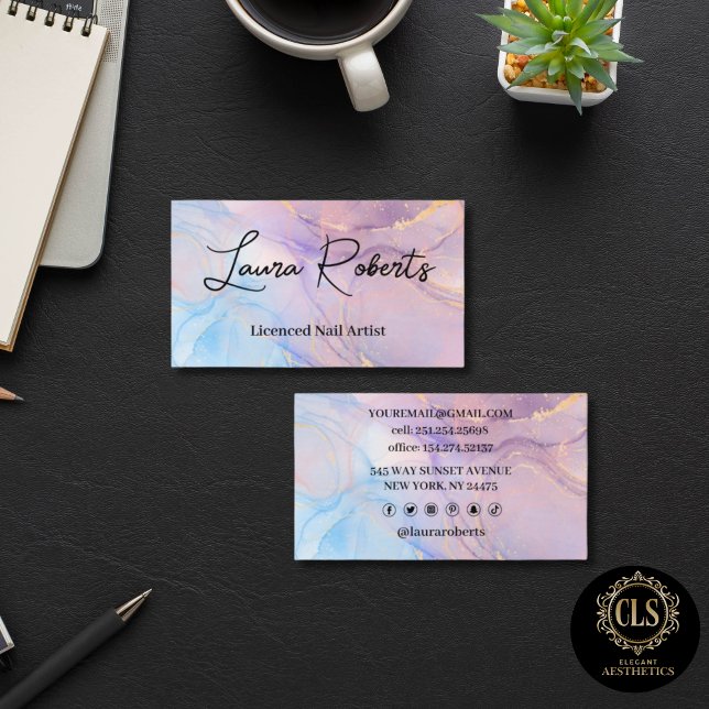 Marmor Rosa Blå & Guld Visitkort (Marble Pink Blue & Gold Business Card
)
