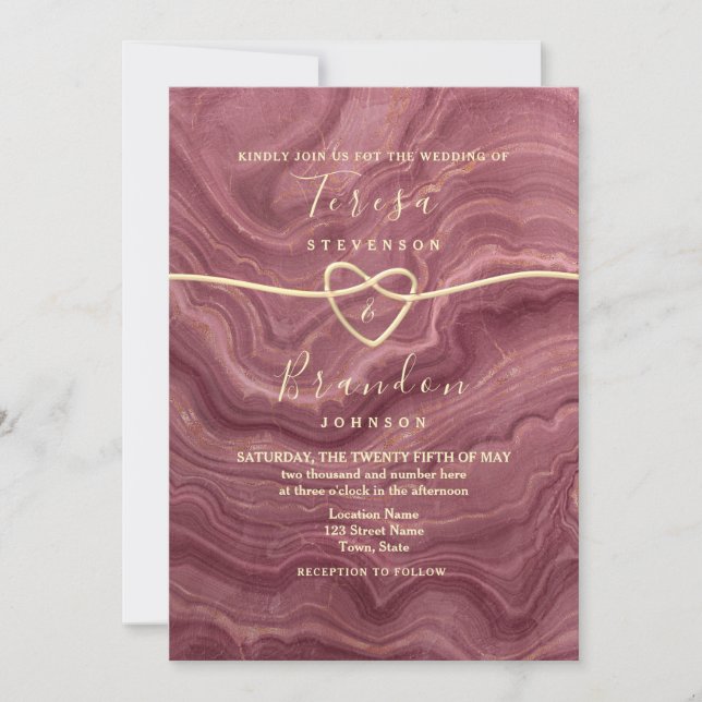 Marmor Rosa Guld Bröllopsinbjudan Inbjudningar (Framsida)