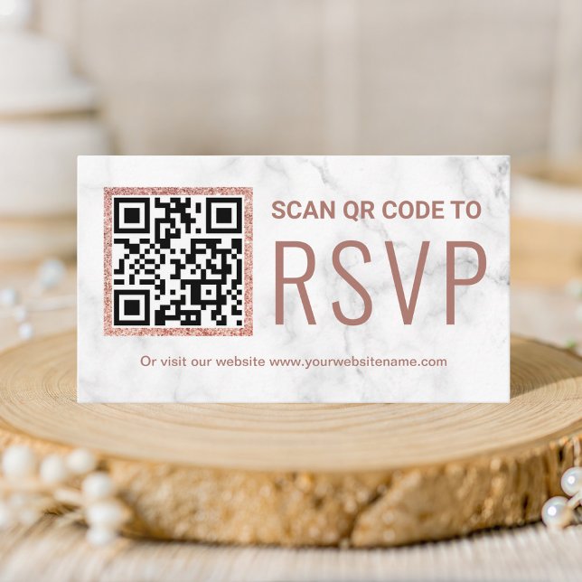 Marmor Rosa Guld QR-kod RSVP Bröllopswebbplats Tilläggskort (Skapare uppladdad)