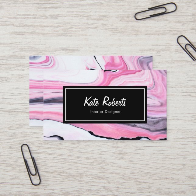 Marmor rosa vitt svart affärskort| kreativ visitkort (Fram/Back In Situ)