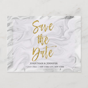 Marmor Save the Date med förgylld typsnitt Meddelande Vykort