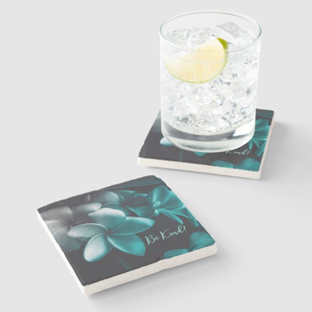 Marmor Stencoaster Teal Blommig Design Stenunderlägg (Sidan)