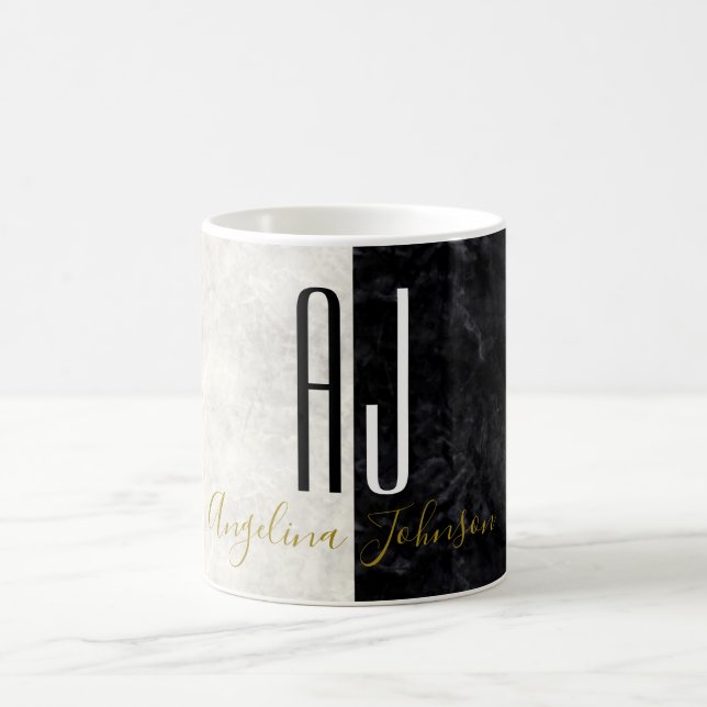 Marmor Svart och Vitt Enkla Initialer Monogram Kaffemugg (Center)