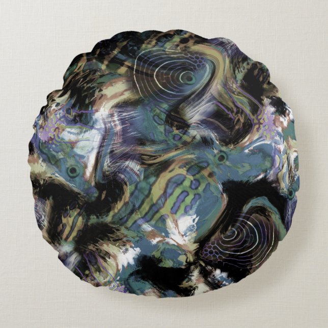 Marmorerad fisk, fisk, marmorerad fisk, läder, hav rund kudde (Framsidan)