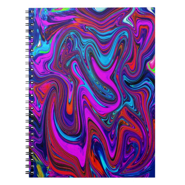 Marmorerad Magenta, Blå och Röd Abstrakt Konst Anteckningsbok (Framsidan)