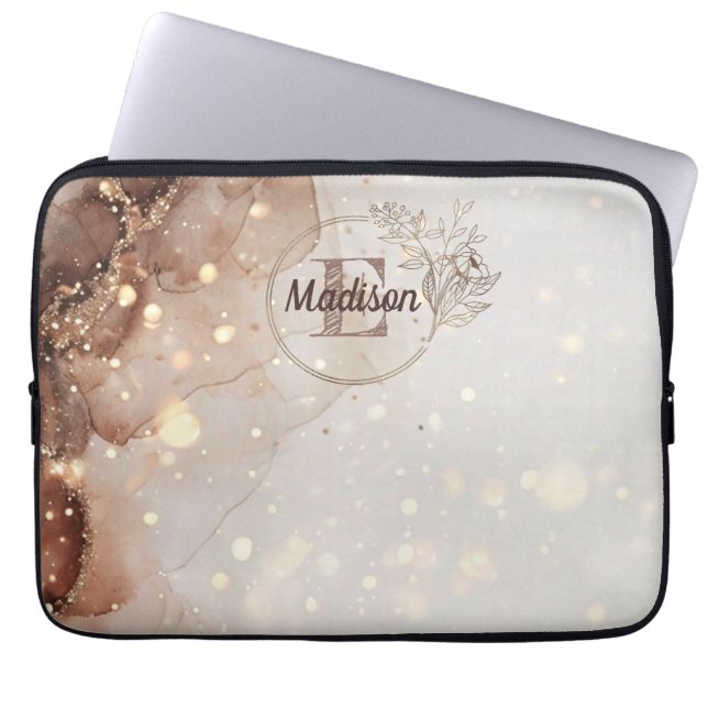 Marmorerad vattenfärg med Glitter-accenter Laptop Fodral (Framsidan)