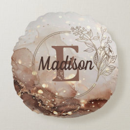 Marmorerad vattenfärg med Glitter-accenter Rund Kudde