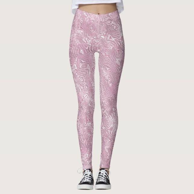 Marmorerat siden moiré-mönster i dammig rosa leggings (Framsida)