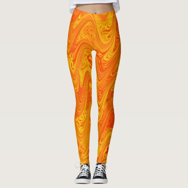 Marmorering Orange Gul Röd Mönster Leggings (Framsida)