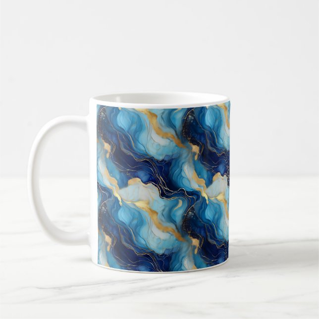 Marmoriserad dekorativ blå guldkopp kaffemugg (Vänster)
