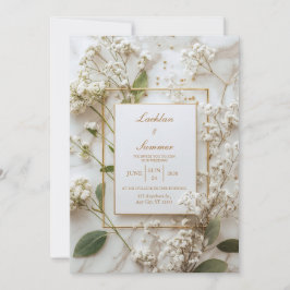 Marmorvit baby's breath minimalistisk bröllop inbjudningar
