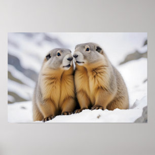 Marmot Animal Nature Wildlife Affection Caring Poster