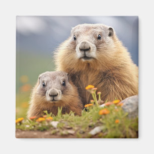 Marmot Animal Vild Beauty Freedom Wilderness Kärle Magnet