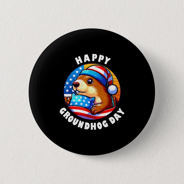 Marmot Happy Groundhog Day Stars And Stripes Sprin Knapp (Framsida)