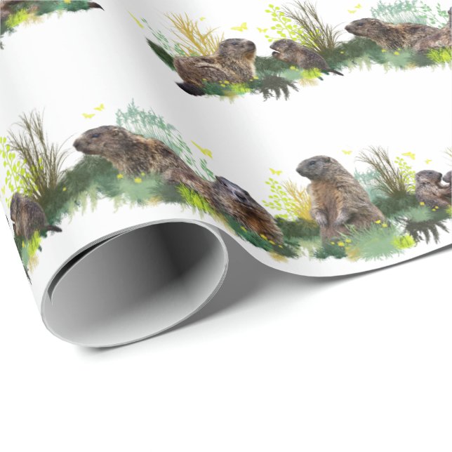 Marmot Meadow Wrapping Papper (välj färg) Presentpapper (Rullad Hörn)