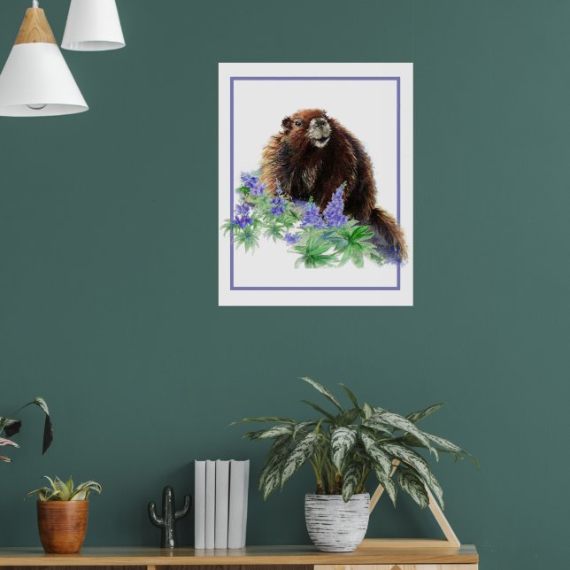 Marmot Mullvad Djur Akvarell Vilda Djur Konst Poster (Vardagsrum 1)
