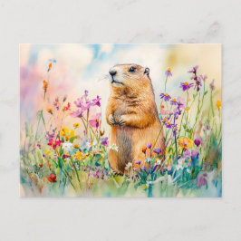 Marmot på en målning av en blommans vattenfärg vykort
