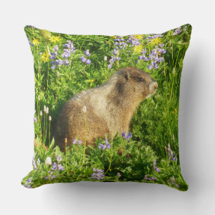 Marmot på Mount Rainier Wildblommor Kudde