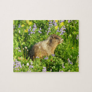Marmot på Mount Rainier Wildblommor Pussel