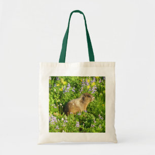 Marmot på Mount Rainier Wildblommor Tygkasse