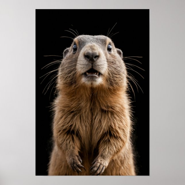 Marmot Vild Animal Elegant Dramatic Mist Porträtt Poster (Framsidan)