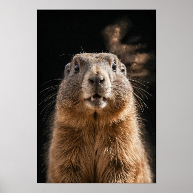 Marmot Vild Animal Elegant Dramatic Mist Porträtt Poster (Framsidan)