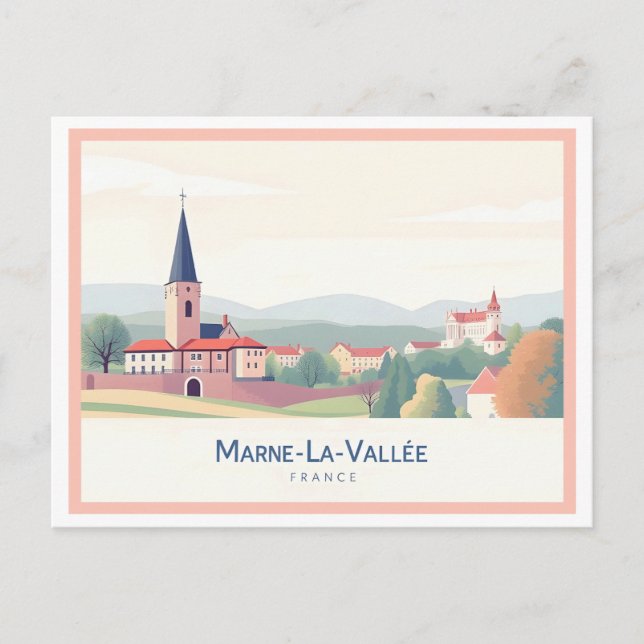 Marne-La-Vallée Frankrike Pastel Travel Vykort (Framsida)